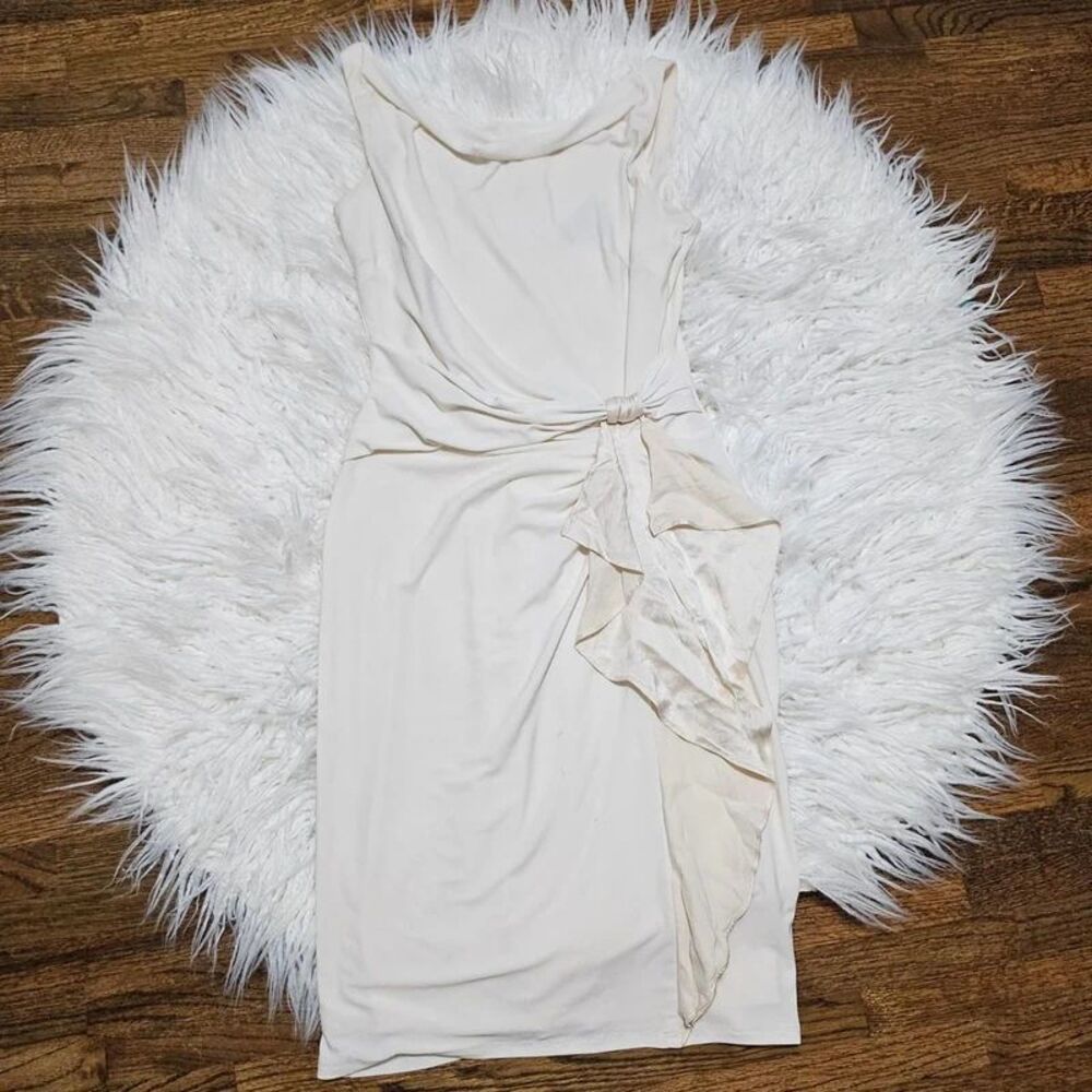 Ralph Lauren Cowl Neck Ruffle Effect Knee Length Bodycon Dress